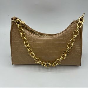 Faux Snake Tan Purse with Gold Chain Strap with Mini Coin Purse Attached